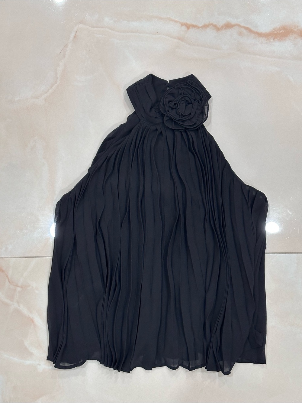 Express Black One-Shoulder Pleated Top with Rosette